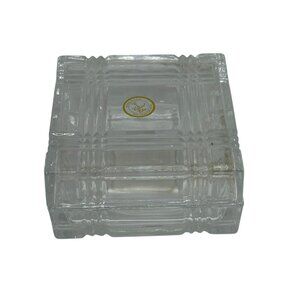 GE Lead Crystal Glass Trinket Box 4"x2" USA Made | Clear Cut Square Jewelry Dish
